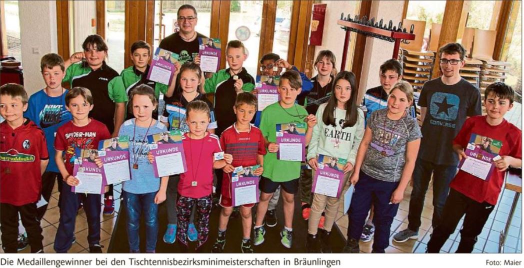 Die Medaillengewinner bei den Tischtennisbezirksmeisterschaften in Bräunlingen
